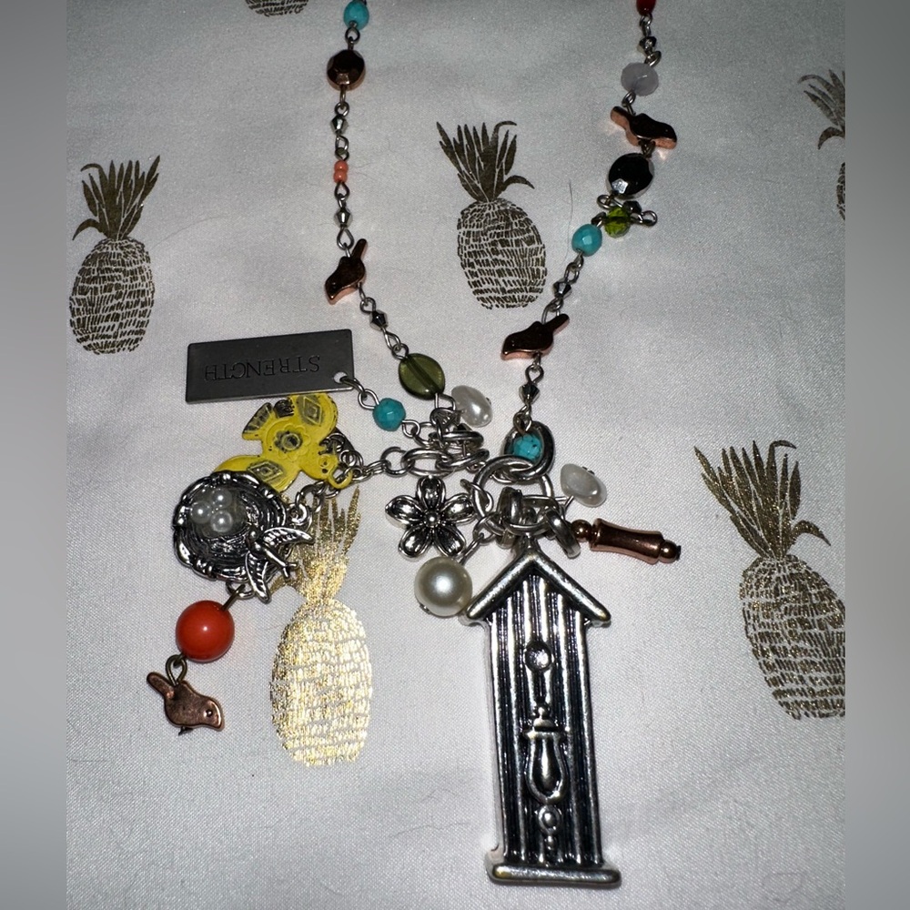 Plunder Necklace with Charms Birdcage, Nest, Strength EUC